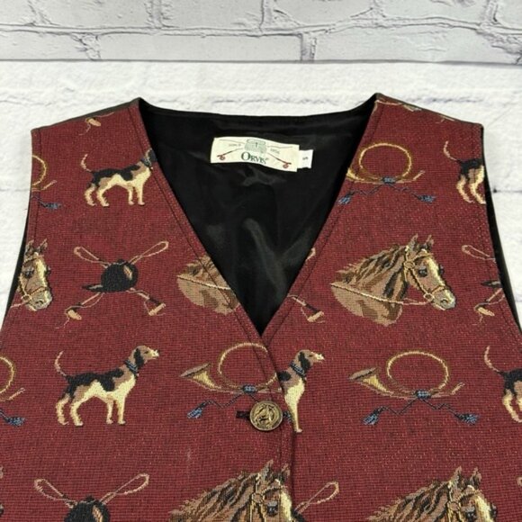 Vintage Orvis Vest Womens Size S Horse Equestrian Dog Tapestry Button USA 90s - Picture 8 of 13